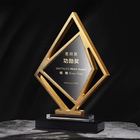Trophée personnalisé en verre optique K9 avec cadre en métal doré et base noire, trophée en cristal personnalisé, récompense VIP pour entreprise
