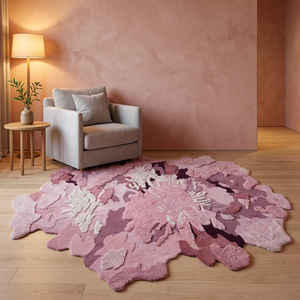 <span class=keywords><strong>Tappeto</strong></span> Tufted Artigianale in Lana della Nuova Zelanda, Forma Irregolare, Rosa, Personalizzabile, Stile Shaggy - Product Image 1