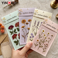 Autocollants en PET personnalisés, fleurs vintage, imperméables, autocollants transparents botaniques floraux pour journalisation, bouteille d'eau