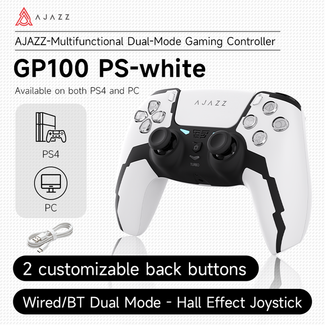 AJAZZ GP100 PS Gaming Controller Hall-Effect Joystick Dual-Mode Gamepad 6-Axis Motion Sensing For PS4 PC FPS Racing Games