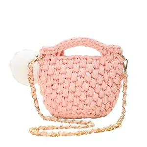 China Wholesale Crochet Homemade One-shoulder Messenger Clutch Bag Handmade Cloth Strip Coin Handbag