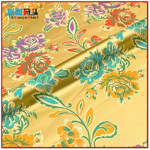 Üreticileri Tang giysi astar çiçek tasarım çin tarzı Vintage baskı jakarlı dokuma brokar kumaş