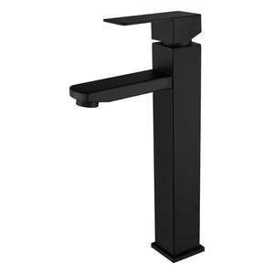 Grifo mezclador de lavabo de baño de alta calidad, grifo de lavabo de agua alto y corto negro de acero inoxidable para grifo de lavabo de una sola palanca - Product Image 1