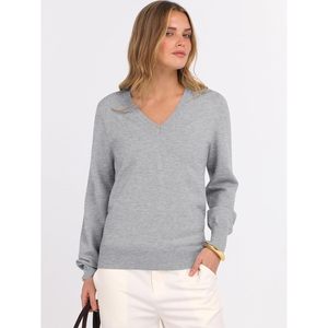 Pull à manches longues et col en V pour femme, doux, coupe ample, décontracté, basique, pour l'automne - Product Image 2