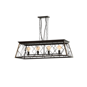 Rectangular Black Iron Chandelier 4 Light E26 Incandescent <b>Bulbs</b> Adjustable Height For Kitchen Dining Room - Product Image 1