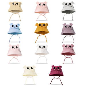 봄과 여름을 재고 새로운 유럽과 미국 어린이 거즈 분지 모자 아기 핫 스탬핑 곰 버킷 모자 아기 태양 모자 - Product Image 2