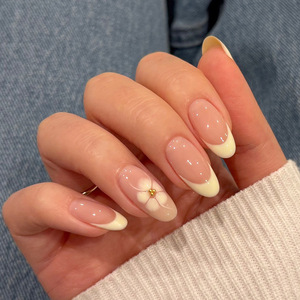 ① Puntas de uñas en forma de Al de longitud media con arte de flores francesas portátiles transfronterizas Uñas postizas simples de gama alta - Product Image 6
