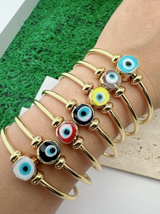 Modebescherming Trendy Unisex 18K verguld messing lampwork blauwe Griekse kwade ogen kralen open manchet armband - Product Image 1
