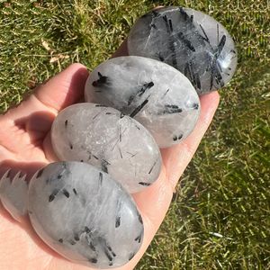 Wholesale Natural Reiki Healing Home Decorative <b>Black</b> Rutilated Tourmaline Quartz Crystal Palm Stone - Product Image 3