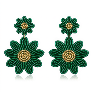 Pendientes de Cristal Hechos a Mano con Cuentas en Forma de Gota de Limón, Diseño de Fruta con Hojas Verdes para Mujer - Product Image 1