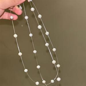 Collar de Perlas Akoya de Agua Dulce Natural Cielo Estrellado de Zhao Ruth, Plata de Ley S925 Transparente, Estilo Línea de Pesca, Estilo de las Celebridades - Product Image 2