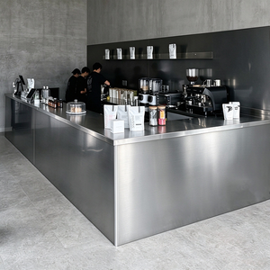 Comptoir de bar à café moderne en acier inoxydable, comptoir d'accueil commercial en métal sur mesure, table de caisse pour boutique, café, magasin - Product Image 3