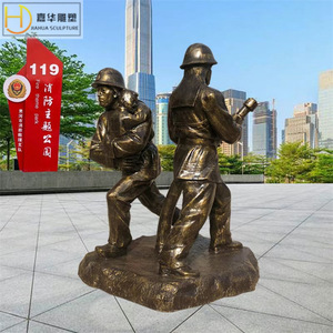 Sculpture de pompier Jiahua en fibre de verre, style bronze, figurine de parc à thème extérieur, faite à la main - Product Image 2