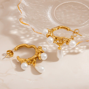 Boucles d'oreilles pendantes en forme de goutte d'eau en acier inoxydable plaqué or 18 carats pour usage quotidien - Product Image 2