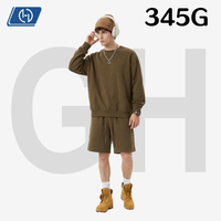 Conjunto de Sudadera de Felpa de Color Sólido y Pantalones Cortos, Corte Holgado, Estilo Urbano Americano, Informal, para Hombre, Suministro de Marca Privada
