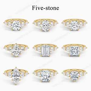 Dimorante all'ingrosso di lusso in oro reale 18K laboratorio di gioielli sintetici anelli <span class=keywords><strong>tre</strong></span> anelli di pietra di <span class=keywords><strong>diamanti</strong></span> HPHT cinque pietra eternità anelli - Product Image 2