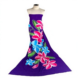 Conjunto de Sarong de Lujo Hecho a Mano con Estampado Floral Tropical de 3 Piezas, Poliéster/Rayón, Secado Rápido, Transpirable, Escote Caído en los Hombros - Product Image 1