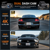 NUEVA Cámara para Auto DVR 4K+1K, Cámara Delantera y Trasera de Doble Lente, Adas Dashcam 4G+4K Wifi GPS, Cámara 4K