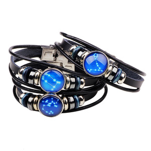 Pulsera Constellation tejida de cuero genuino con bisel de cristal azul, joyería de regalo para hombres y mujeres - Product Image 3