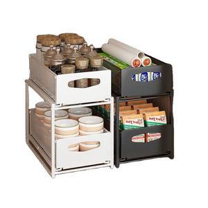 Tiroir coulissant en maille métallique à 4 niveaux pour évier en plastique Organisateur de comptoir pour bouteille d'épices Support de rangement pour cuisine - Product Image 3