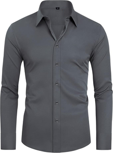 Chemise homme slim fit à manches longues boutonnée, blanche, noire, grise, décontractée et habillée, en coton tissé, infroissable, col cranté - Product Image 2