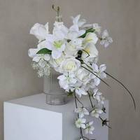 Bouquet de mariée en forme de goutte d'eau, fait main, avec orchidées, papillons, fougères d'asperges, pour séances photo de mariage et en studio - Vente en gros