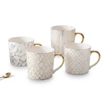 Tasses à café en céramique écologiques avec design floral arabe personnalisé en or, avec boîte cadeau - Style porcelaine moderne