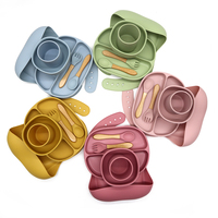 Crianças louça silicone tigela colher de madeira branco simples bebê alimentação conjunto