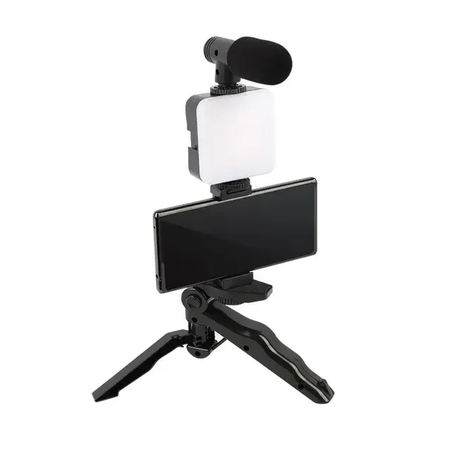 Smartphone Phone Video Kit AY-49 LED Light Microphone Tripod Hands Free Youtube Camera Travel Vlogging Kit