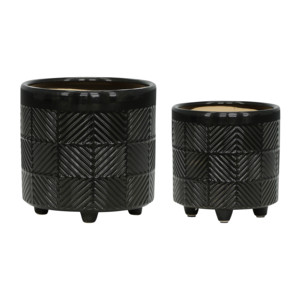 Vasi Decorativi in Ceramica Rotondi Neri per Piante da Interno ed Esterno - Product Image 1