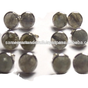 925 argent Sterling naturel Labradorite pierre précieuse avec plaqué or fait à la main forme ronde cadeau de mode pour sa boucle d'oreille - Product Image 2