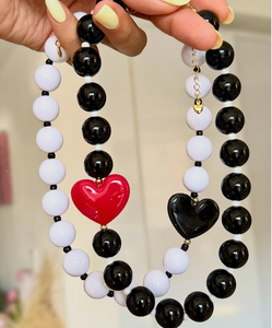 Collar de Cuentas Redondas de Acrílico Hechas a Mano, Collar con Corazón Esmaltado en Bloques de Color, Gargantilla Personalizada para Niñas - Product Image 2