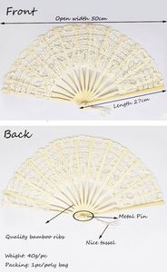 Elegantes Abanicos Plegables de Seda de Bambú Blanco, Arte Popular Ecológico, Regalo de Boda con Diseño Floral Grabado Personalizado - Product Image 3