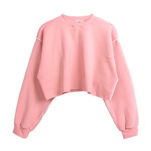 Custom Pink Womens Drop Shoulder Cropped Crewneck Fleece Sweatshirt Soft Casual Short Pullover Wholesale USA <b>UK</b> Europe Brands - Product Image 1