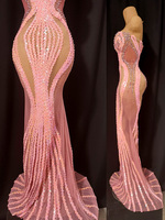 Robe sirène luxueuse rose poudré à sequins, costume scintillant en strass pour Drag Queen, tenue sexy pour concours de beauté, bal de promo et scène pour femmes