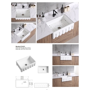 Fregadero de cerámica de Venta caliente, delantal blanco de un solo cuenco, fregadero de cocina de cerámica con escurridor - Product Image 6