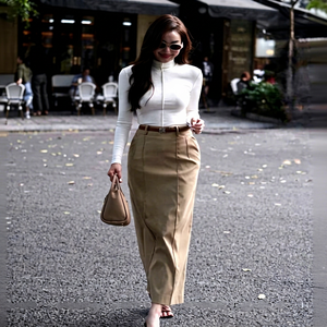CV941 Women <b>White</b> High Waist Ankle Length Pencil <b>Skirt</b> Side Slit Office <b>Skirt</b> Ready to Ship - Product Image 1