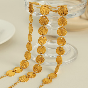 Gold Shell Earrings And Bracelet Set Women's Fashion Jewelry Party Zinc Alloy <b>Statement</b> Accessories - Product Image 2