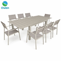 Ensemble de table à manger extérieure en aluminium extensible pour 8 personnes, mobilier de patio moderne, plateau extensible en forme de papillon (161-248cm) Villa avec cour