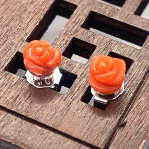 bulk wholesale fashion jewelry Coral Rose Stud Earring for woman orange 5-6mm 1650206
