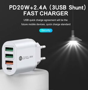 EU/US/UK <b>Plug</b> PD 36W Fast Charging Mobile Phone <b>Charger</b> 5V4A PD+3USB Multi Port Adapter Charging Head - Product Image 4
