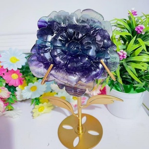 Venta al por mayor de piedras preciosas, materiales mixtos, espeleología de flores con Base de Metal, Rosa curativa, artesanía excavada para decoración de bodas - Product Image 5