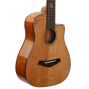 กีตาร์โปร่งไฟฟ้าคุณภาพสูง 34 นิ้ว แบบคัทอะเวย์ ขายส่ง พร้อมหน้าไม้ไทเกอร์เมเปิลแท้ คอไม้โอคูเม 21 เฟรต สายเหล็ก 6 เส้น - Product Image 5