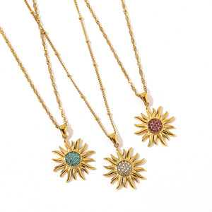 Collar con Colgante en Forma de Sol, Chapado en Oro de 18K, Acero Inoxidable, Diamantes de Color, Zirconia, Joyería para Fiestas, Accesorio de Moda - Product Image 4