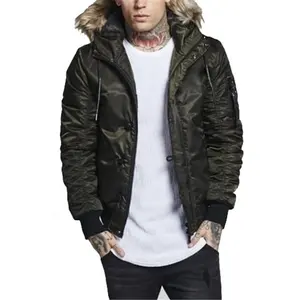 YX-Mens nylon windbreaker coats green arm zipper cotton filling mens winter jacket
