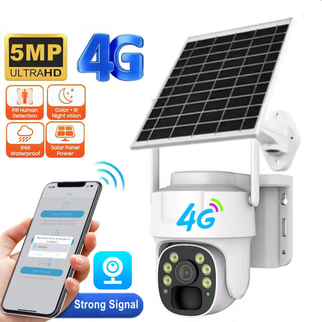 5MP 4G Sim Card Long Time Standby Built-in Battery Video Outdoor WiFi PTZ Wireless IP HD Surveillance Solar Camera