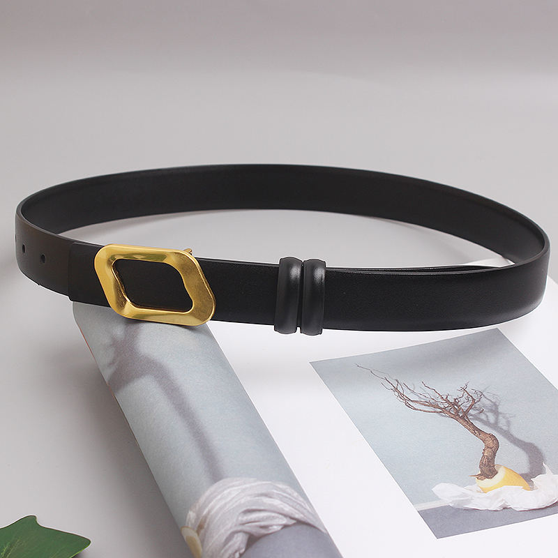 Ceinture en cuir de vachette double face à boucle dorée irrégulière  Ceintures en cuir souple Styles d'automne Ceinture de robe décorative pour  femmes