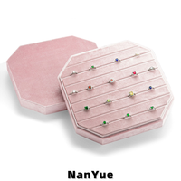 Boîte d'emballage à bijoux en velours, plateau de présentation octogonal pour bijoux, organisateur de bagues, logo personnalisé pour magasin de bijoux, comptoir de vente au détail, vitrine