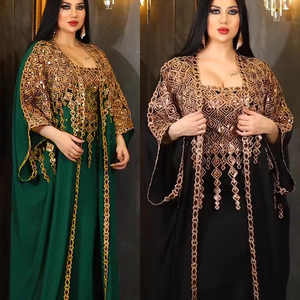 Verano elegante nuevo conjunto de vestido de <span class=keywords><strong>Bata</strong></span> modesta de dos piezas incluye Abaya Hijab poliéster lentejuelas para damas niñas tradicional musulmán - Product Image 1