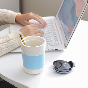 New Design Insulated to Go <b>Ceramic</b> Tumbler <b>Cups</b> Porcelain Coffee Travel Mug with Lid - Product Image 6